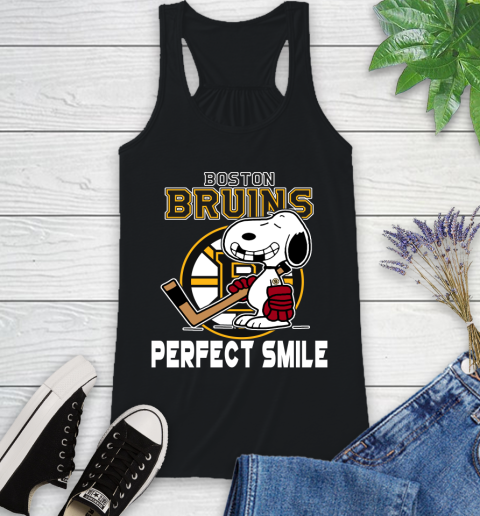 NHL Boston Bruins Snoopy Perfect Smile The Peanuts Movie Hockey T Shirt Racerback Tank
