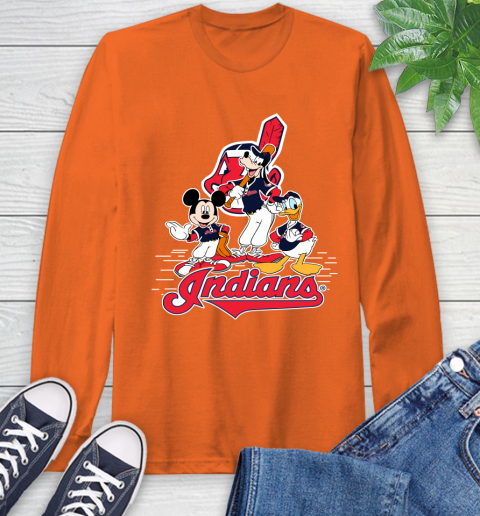 MLB Cleveland Indians Mickey Mouse Donald Duck Goofy Baseball T Shirt Long Sleeve T-Shirt 4
