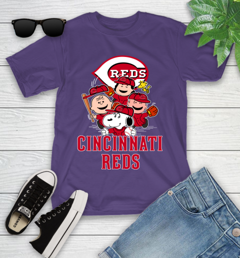 MLB Cincinnati Reds Snoopy Charlie Brown Woodstock The Peanuts Movie Baseball T Shirt_000 Youth T-Shirt 3