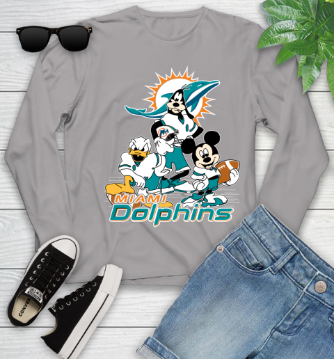 NFL Miami Dolphins Mickey Mouse Donald Duck Goofy Football Shirt Youth Long Sleeve 5
