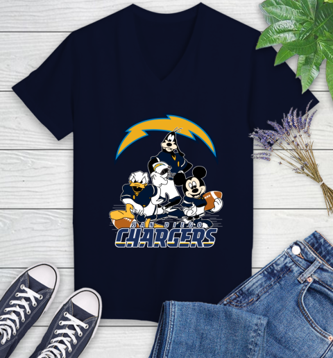 NFL San Diego Chargers Mickey Mouse Donald Duck Goofy Football Shirt Women's V-Neck T-Shirt 2