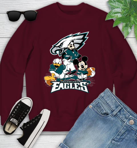 NFL Philadelphia Eagles Mickey Mouse Donald Duck Goofy Football Shirt Youth Sweatshirt 4
