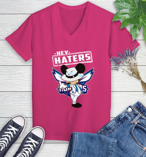 NBA Hey Haters Mickey Basketball Sports Charlotte Hornets Women's V-Neck T-Shirt 9