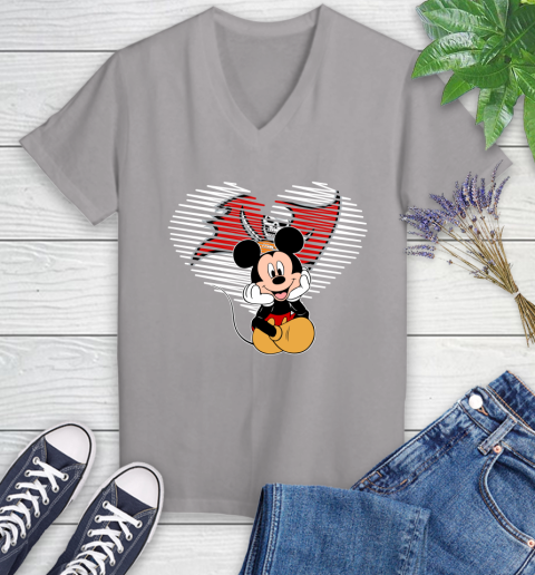 NFL Tampa Bay Buccaneers The Heart Mickey Mouse Disney Football T Shirt_000 Women's V-Neck T-Shirt 4
