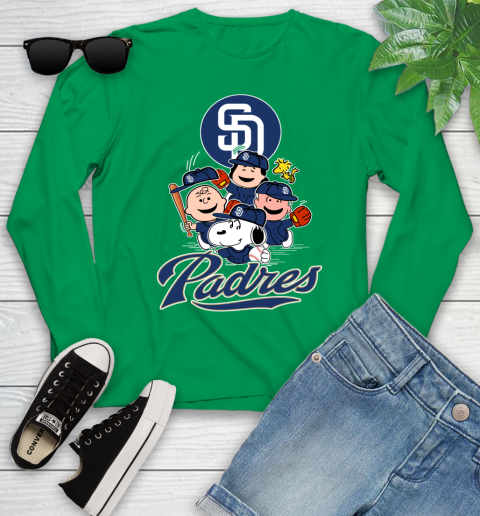MLB San Diego Padres Snoopy Charlie Brown Woodstock The Peanuts Movie Baseball T Shirt_000 Youth Long Sleeve 7