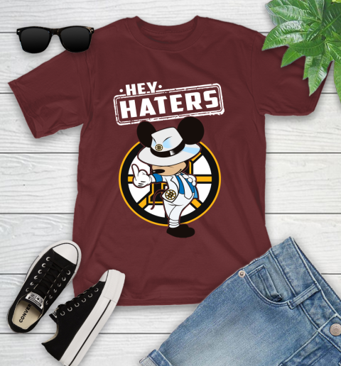 NHL Hey Haters Mickey Hockey Sports Boston Bruins Youth T-Shirt 14