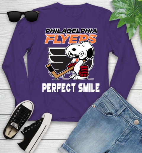 NHL Philadelphia Flyers Snoopy Perfect Smile The Peanuts Movie Hockey T Shirt Youth Long Sleeve 4