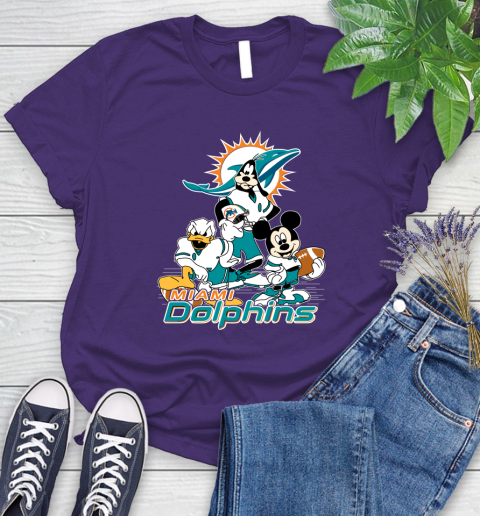 NFL Miami Dolphins Mickey Mouse Donald Duck Goofy Football Shirt Women's T-Shirt 4
