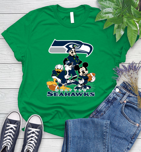 NFL Seattle Seahawks Mickey Mouse Donald Duck Goofy Football Shirt Women's T-Shirt 9