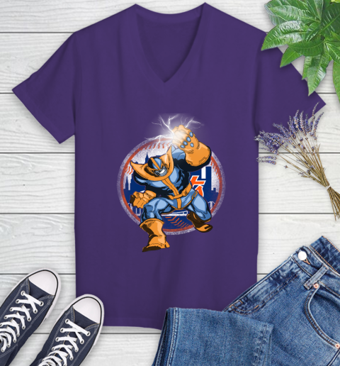 New York Mets MLB Baseball Thanos Avengers Infinity War Marvel Women's V-Neck T-Shirt 3