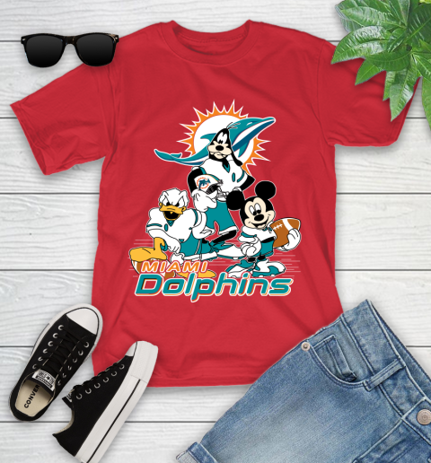 NFL Miami Dolphins Mickey Mouse Donald Duck Goofy Football Shirt Youth T-Shirt 13