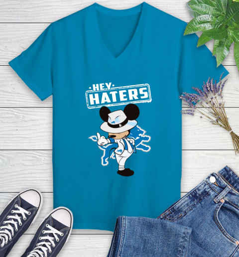 NFL Hey Haters Mickey Football Sports Detroit Lions Women's V-Neck T-Shirt 7