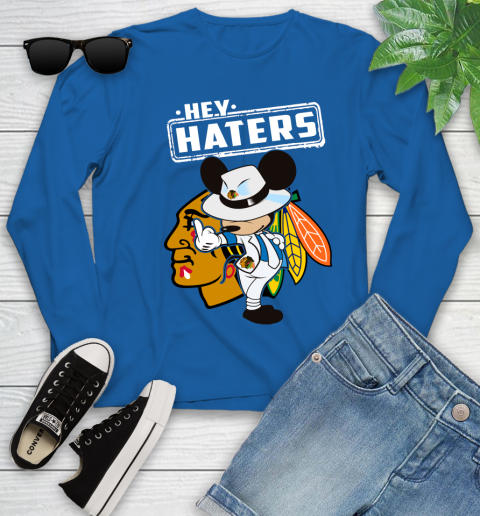 NHL Hey Haters Mickey Hockey Sports Chicago Blackhawks Youth Long Sleeve 10