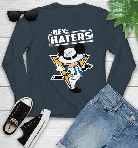 NHL Hey Haters Mickey Hockey Sports Pittsburgh Penguins Youth Long Sleeve 9