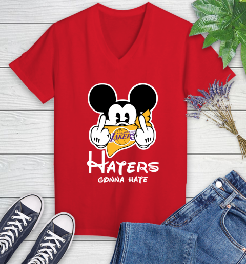 NBA Los Angeles Lakers Haters Gonna Hate Mickey Mouse Disney Basketball T Shirt Women's V-Neck T-Shirt 11