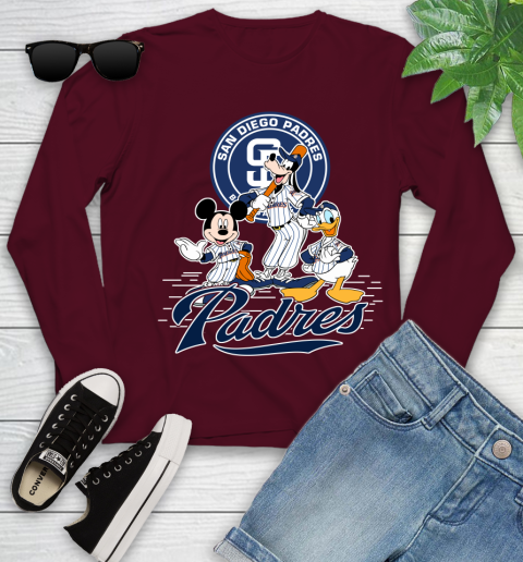 MLB San Diego Padres Mickey Mouse Donald Duck Goofy Baseball T Shirt Youth Long Sleeve 6