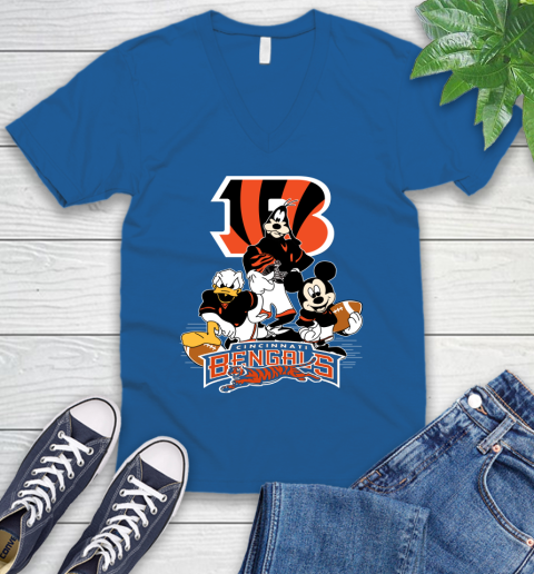 NFL Cincinnati Bengals Mickey Mouse Donald Duck Goofy Football Shirt V-Neck T-Shirt 5