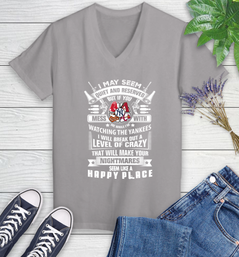 New York Yankees MLB Baseball Don't Mess With Me While I'm Watching My Team Sports Women's V-Neck T-Shirt 4