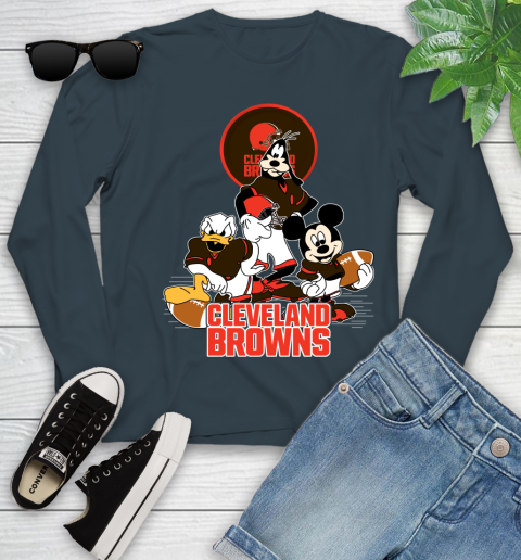 NFL Cleveland Browns Mickey Mouse Donald Duck Goofy Football Shirt Youth Long Sleeve 9