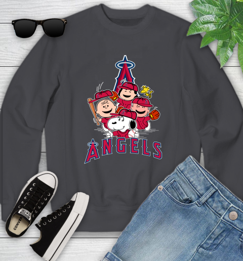 MLB Los Angeles Angels Snoopy Charlie Brown Woodstock The Peanuts Movie Baseball T Shirt_000 Youth Sweatshirt 5