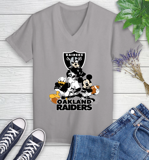 NFL Oakland Raiders Mickey Mouse Donald Duck Goofy Football Shirt Women's V-Neck T-Shirt 4