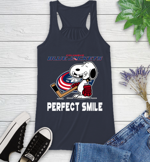 NHL Columbus Blue Jackets Snoopy Perfect Smile The Peanuts Movie Hockey T Shirt Racerback Tank 10