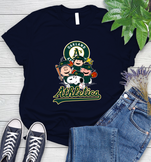 MLB Oakland Athletics Snoopy Charlie Brown Woodstock The Peanuts Movie Baseball T Shirt_000 Women's T-Shirt 2