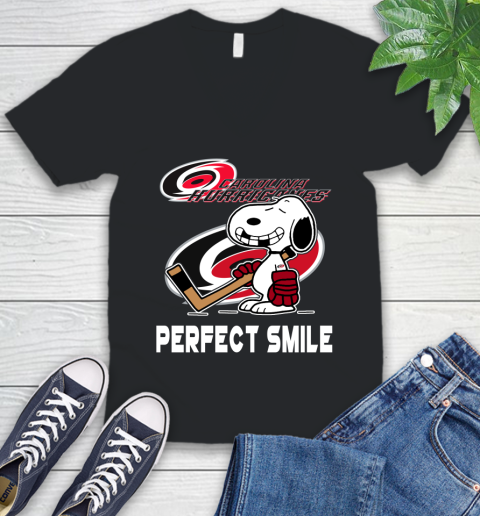 NHL Carolina Hurricanes Snoopy Perfect Smile The Peanuts Movie Hockey T Shirt V-Neck T-Shirt