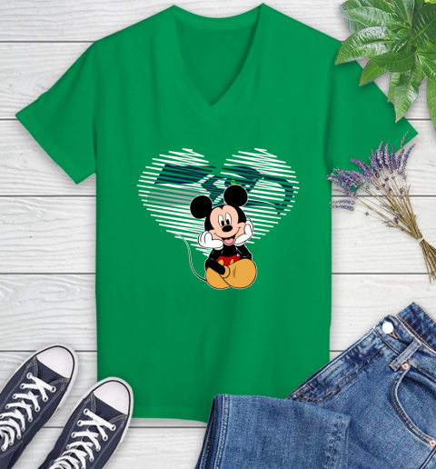 NFL Seattle Seahawks The Heart Mickey Mouse Disney Football T Shirt_000 Women's V-Neck T-Shirt 5