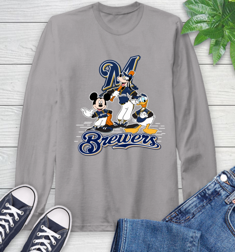 MLB Milwaukee Brewers Mickey Mouse Donald Duck Goofy Baseball T Shirt Long Sleeve T-Shirt 6