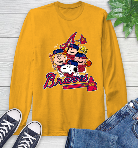 MLB Atlanta Braves Snoopy Charlie Brown Woodstock The Peanuts Movie Baseball T Shirt Long Sleeve T-Shirt 2