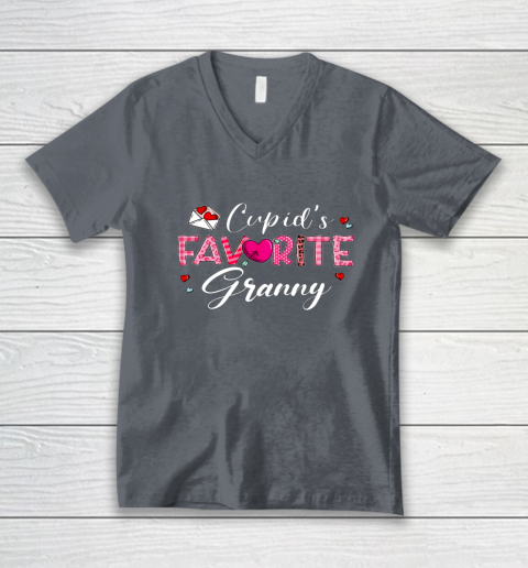 Cupid's Favorite Granny Leopard Plaid Funny Valentine Day V-Neck T-Shirt 9