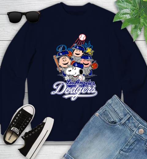 MLB Los Angeles Dodgers Snoopy Charlie Brown Woodstock The Peanuts Movie Baseball T Shirt_000 Youth Sweatshirt 2