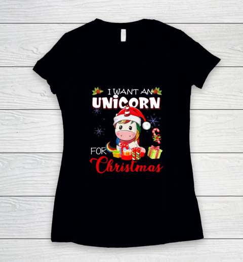 Christmas Vacation Shirt I Want A Unicorn For Christmas Vacation For Unicorn Lover Women's V-Neck T-Shirt