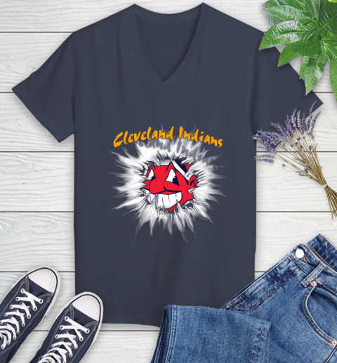 Cleveland Indians MLB Baseball Adoring Fan Rip Sports Women's V-Neck T-Shirt 12