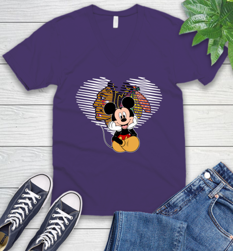 NHL Chicago Blackhawks Carolina Hurricanes The Heart Mickey Mouse Disney Hockey V-Neck T-Shirt 9