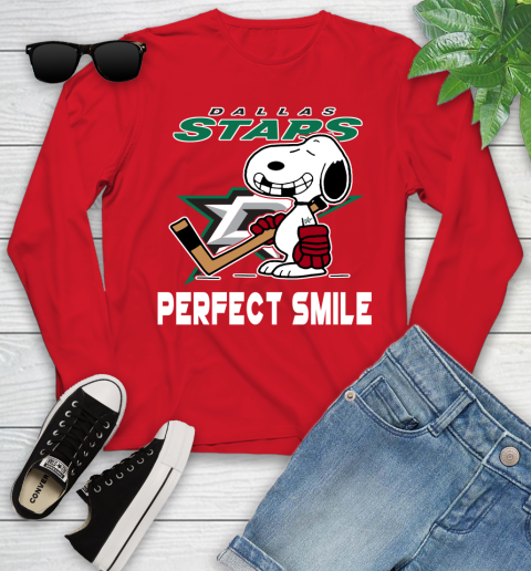 NHL Dallas Stars Snoopy Perfect Smile The Peanuts Movie Hockey T Shirt Youth Long Sleeve 11