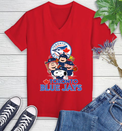 MLB Toronto Blue Jays Snoopy Charlie Brown Woodstock The Peanuts Movie Baseball T Shirt_000 Women's V-Neck T-Shirt 12 MLB Toronto Blue Jays Snoopy Charlie Brown Woodstock The Peanuts Movie Baseball T Shirt_000 Women's V-Neck T-Shirt - Image 12