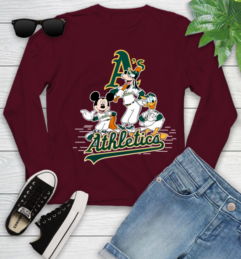MLB Oakland Athletics Mickey Mouse Donald Duck Goofy Baseball T Shirt Youth Long Sleeve 6