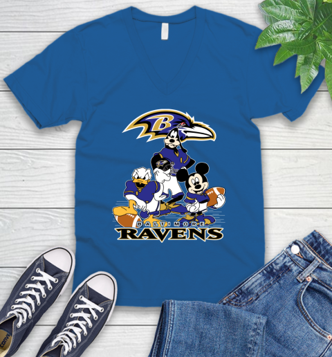 NFL Baltimore Ravens Mickey Mouse Donald Duck Goofy Football Shirt V-Neck T-Shirt 5