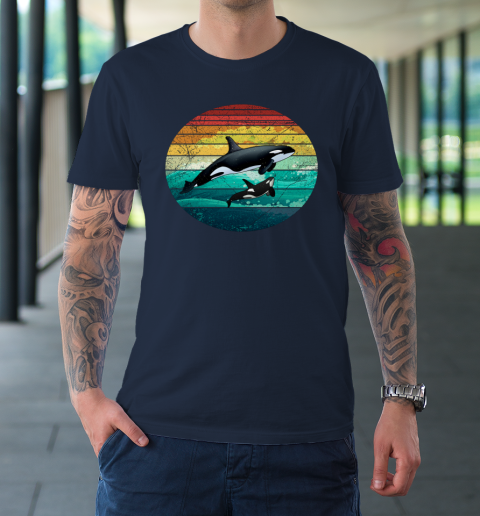 Orca Family Vintage Retro Art Killer Whale Family T-Shirt 2