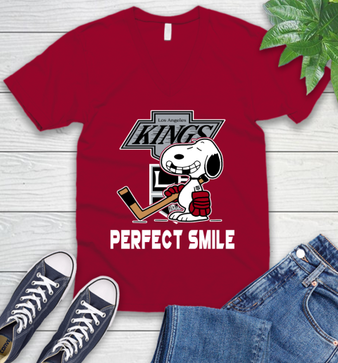 NHL Los Angeles Kings Snoopy Perfect Smile The Peanuts Movie Hockey T Shirt V-Neck T-Shirt 7