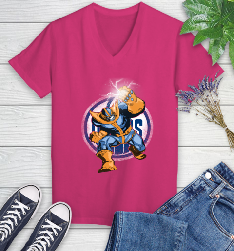Edmonton Oilers NHL Hockey Thanos Avengers Infinity War Marvel Women's V-Neck T-Shirt 9