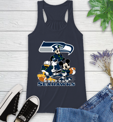 NFL Seattle Seahawks Mickey Mouse Donald Duck Goofy Football Shirt Racerback Tank 10