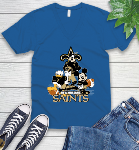 NFL New Orleans Saints Mickey Mouse Donald Duck Goofy Football Shirt V-Neck T-Shirt 5