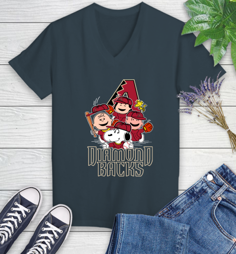 MLB Arizona Diamondbacks Snoopy Charlie Brown Woodstock The Peanuts Movie Baseball T Shirt_000 Women's V-Neck T-Shirt 8