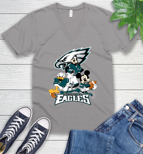NFL Philadelphia Eagles Mickey Mouse Donald Duck Goofy Football Shirt V-Neck T-Shirt 3
