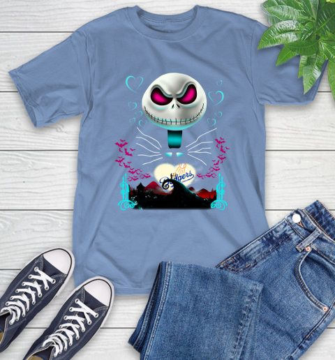 MLB Los Angeles Dodgers Jack Skellington Sally The Nightmare Before Christmas Baseball T-Shirt 12
