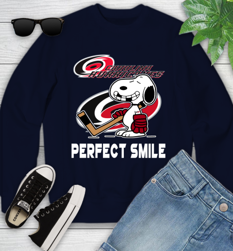 NHL Carolina Hurricanes Snoopy Perfect Smile The Peanuts Movie Hockey T Shirt Youth Sweatshirt 2