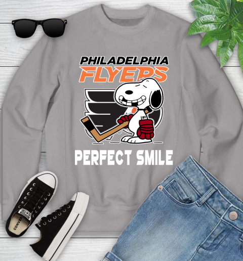 NHL Philadelphia Flyers Snoopy Perfect Smile The Peanuts Movie Hockey T Shirt Youth Sweatshirt 3